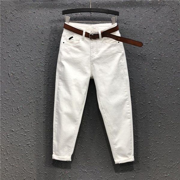 

women's jeans spring fashion women high waist loose white all-matched casual elastic denim cotton harem pants plus size s963, Blue