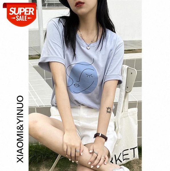 

[ou fan] 7888 printed loose short-sleeved t-shirt women's round neck bottoming shirt student #at69, Black;gray