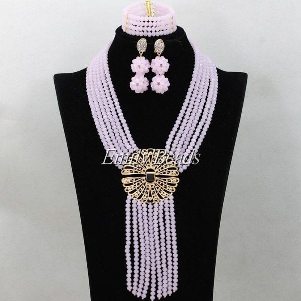 

earrings & necklace baby pink african beads jewelry sets costume nigerian wedding bridal crystal necklaces set aij796, Silver