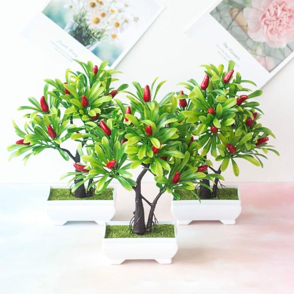 

decorative flowers & wreaths 24x25cm 16heads artificial chilli potted bonsai small tree pot plants fake ornaments for home el garden decor