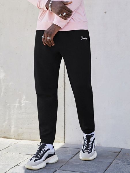 

men drawstring waist letter embroidery sweatpants x2yk#, Black