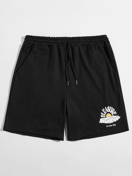 

romwe x pressurestudio guys letter graphic shorts i8zn#, Black