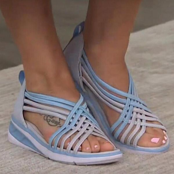 

sandals women summer fashion casual mixed color peep toe ladies slip on shoes plus size hollow wedges female sandalias mujer, Black