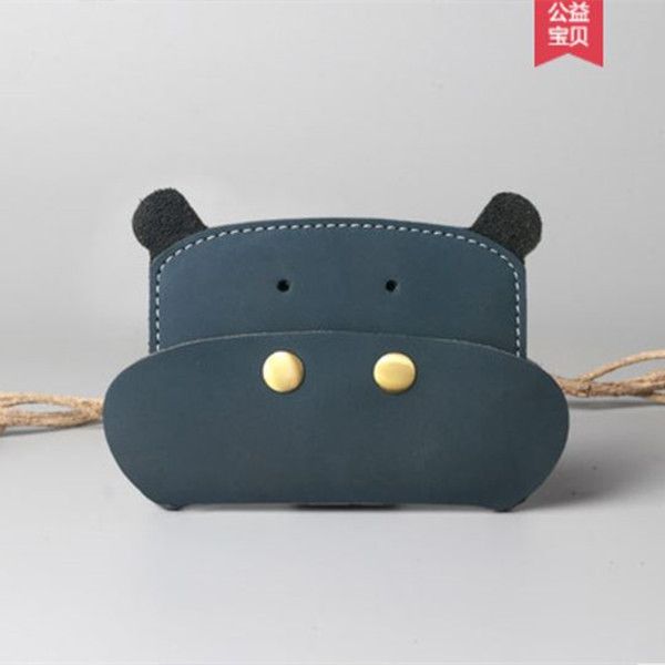 

handmade fashion genuine leather card holders cowhide soft moneybag casual key purse hippo animal modeling girls mini buckle wallet christma, Brown;gray