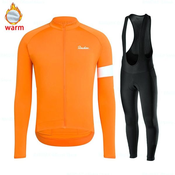 

racing sets rapha winter bicycle cycling jersey set long sleeve thermal fleece mountain bike team men's sportswear, Black;blue