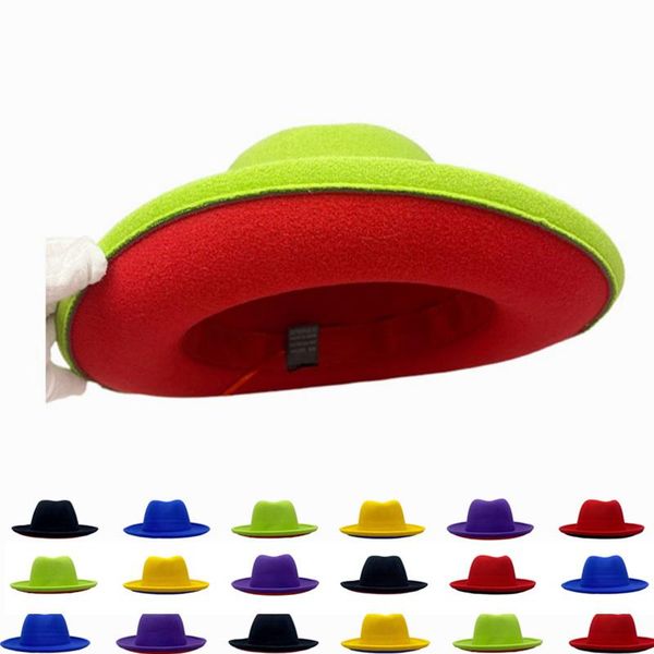 

wide brim hats simple women green red patchwork crimping fedora jazz hat british style trilby party formal panama cap dress cowboy, Blue;gray