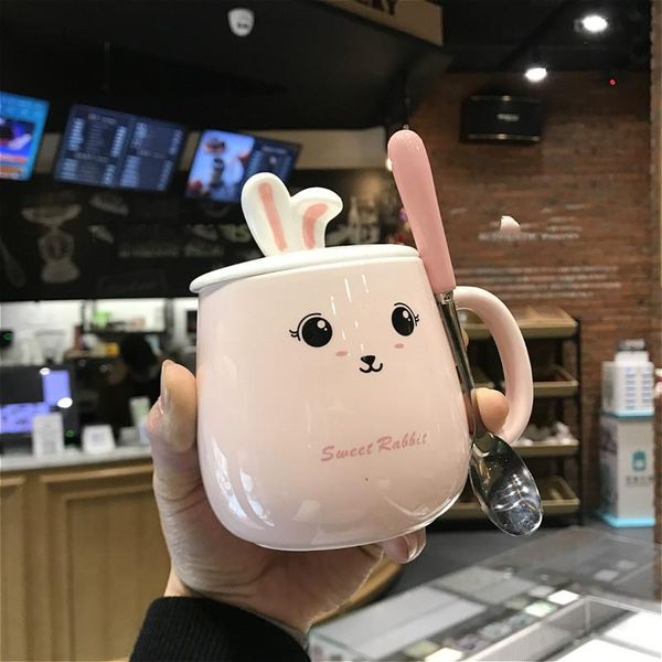 

mugs cute girl heart mug creative personality ceramic cup office water trend coffee with lid spoon