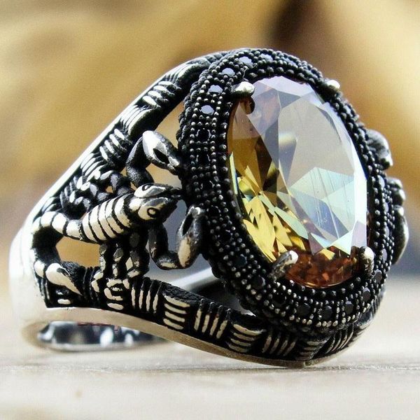 

wedding rings 2021 trendy retro turkish ring for men vintage double swords black zircon punk islamic religious muslim jewelry gift, Slivery;golden