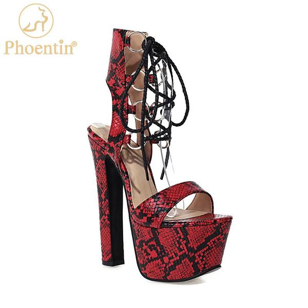 

sandals phoentin large size women's snake print sandal platform heels super high ankle lace up summer shoes cross tied ft1503, Black