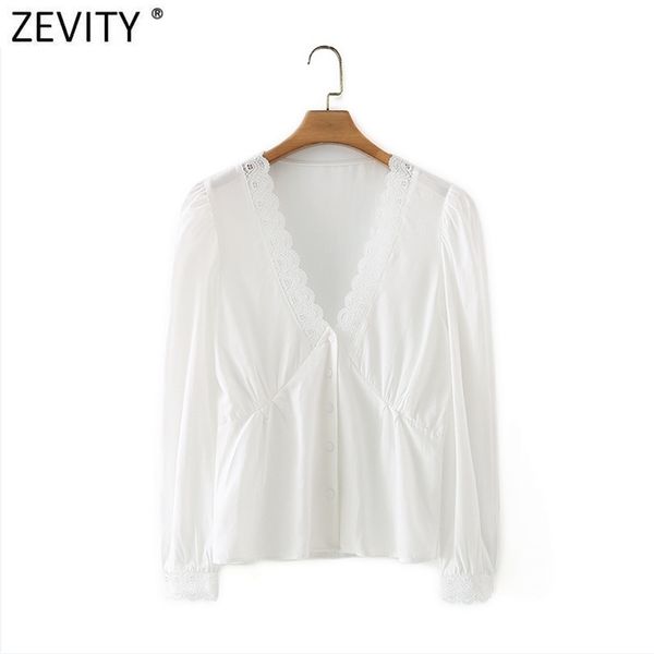 

women deep v neck lace patchwork smock blouse ladies puff sleeve casual slim shirts chic blusas ls7627 210416, White;black