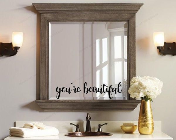 

you're beautiful mirror decal sticker quote removable art mural bathroom decor hj1045 wall stickers