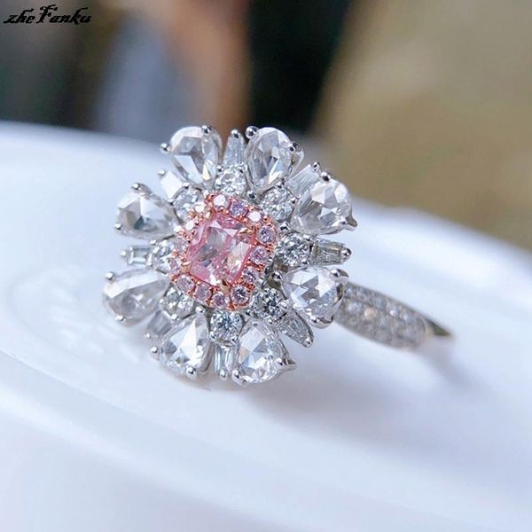 

wedding rings fashion charm flower adjustable size with pink zircon luxury two tone jewelry for women engagement valentines gift, Slivery;golden