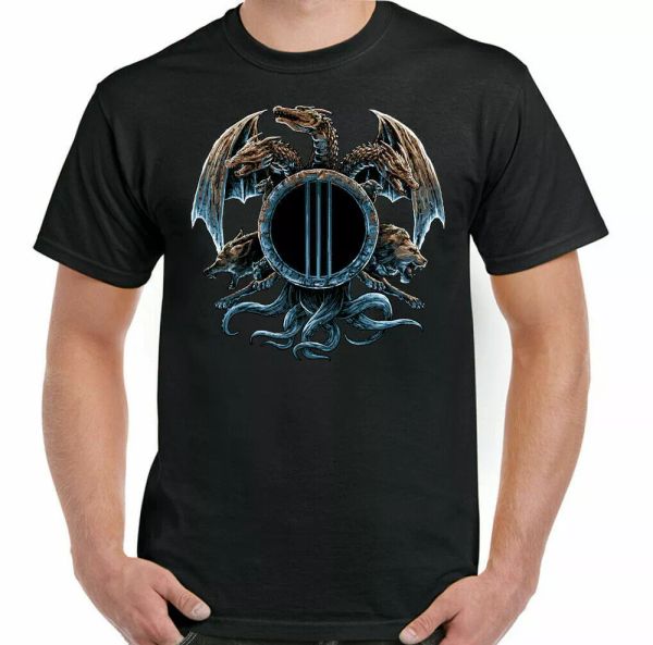 

dragon t shirt man fantasy legend myth wolf lion head skull 3 unisex, White;black