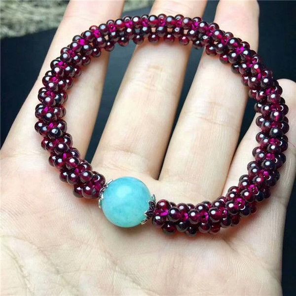 

beaded, strands genuine natural wine red garnet crystal beads bracelet 3mm aaacx, Black
