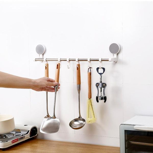 

towel racks stainless steel hanging rack of hole sucker kitchenwares shelf with hooks for kitchen bathroom home (single pole