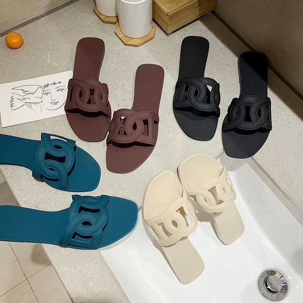 

summer fashion comfortable solid color roman style flat outdoor female slippers plus size women beach, Black