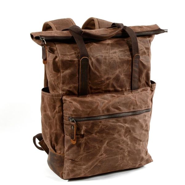 

backpack waxed canvas men outdoor bag rucksack waterproof laptop