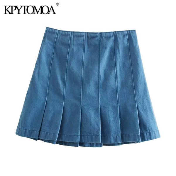

women chic fashion pleated denim mini skirt vintage high waist side zipper female skirts mujer 210421, Black