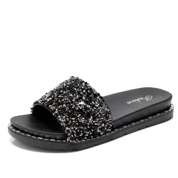 

bling women sandals flip flops summer fashion black sliver rhinestone wedges shoes crystal lady casual size b1345 slippers