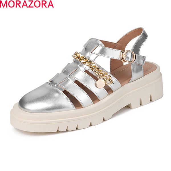 

morazora summer gladiator sandals genuine leather comfortable women sandals square heels platform casual ladies shoes 210506, Black