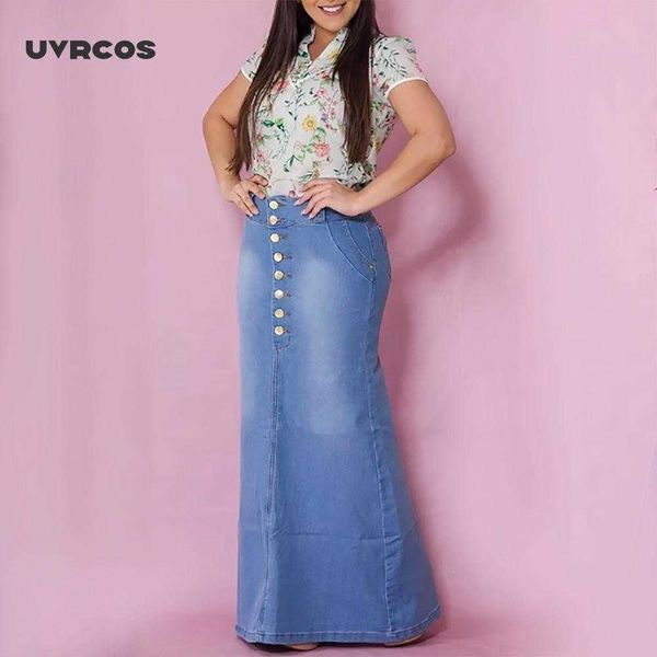 

long skirt women high waist slim fit ladies mermaid denim skirt 210712, Black