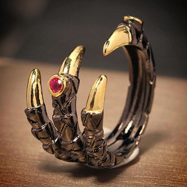 

cluster rings retro punk dragon claw ring for men women exaggerated antique siver color opening adjustable anillo hombre bijoux, Golden;silver