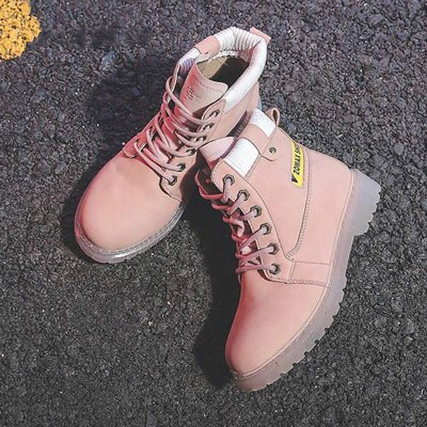 

boots women's autumn and winter shoes flat round head leather british wind with, Black