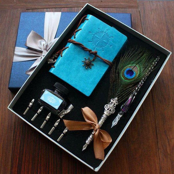 

fountain pens feather pen crystal glass dip with notebook gift box,