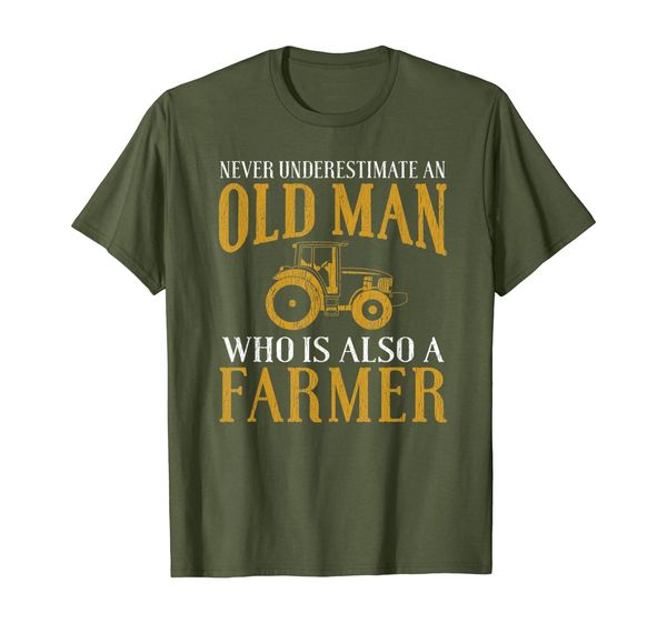 

never underestimate an old man who is also a farmer t-shirt, White;black