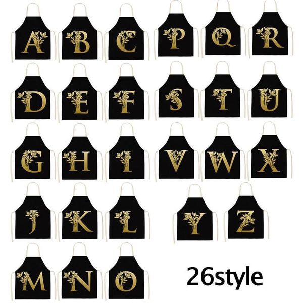 

aprons letter cotton and linen gold alphabet pattern kitchen apron sleeveless cooking home cleaning tools