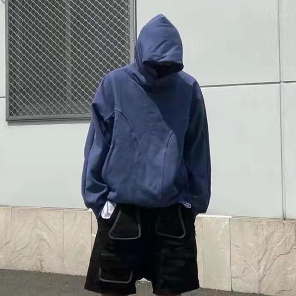 

men's hoodies & sweatshirts high street patchwork vibe style button hooded men and women solid oversized retro casual couple, Black