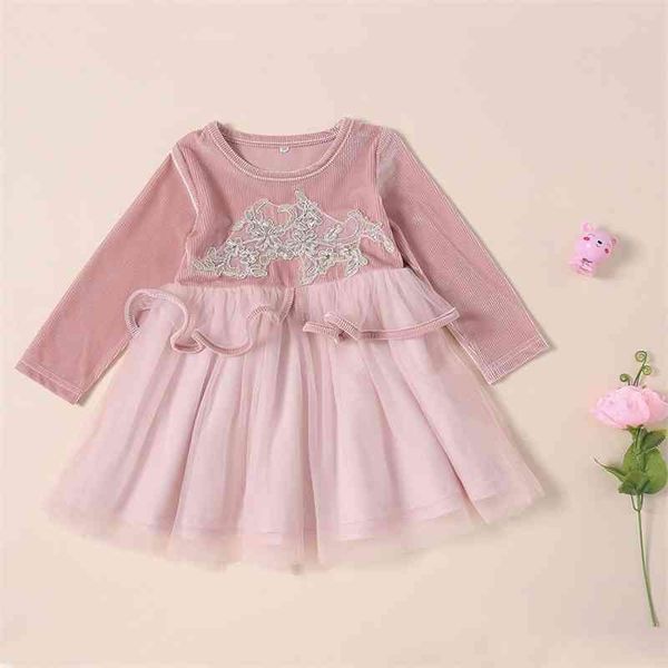 

fall 2019 ins girls' mesh pink long sleeved golden velvet dress, Red;yellow