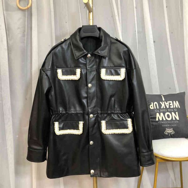 

women's jackets spring 2021 lamb designer of women leather genuine female fashion released jacket c364, Black;brown
