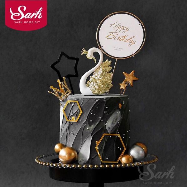 

other festive & party supplies gold silver crown swan cake er happy birthday decoration for baby shower kid baking anniversary love gift