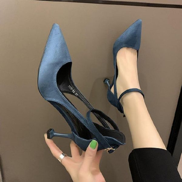 

dress shoes hollow fashion word buckle simple solid color pointed high heels spring and autumn ladies shoes., Black
