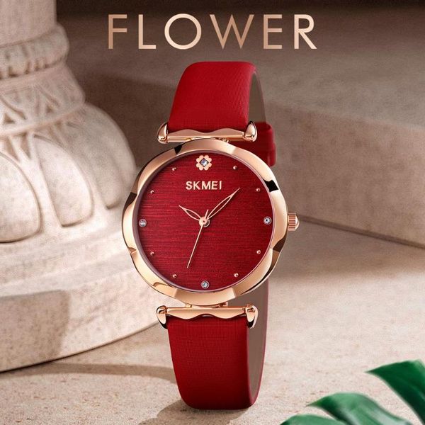 

wristwatches skmei women's watch flower shape quartz wristwatch waterproof casual leather strap brand ladies relogio feminino 1703, Slivery;brown