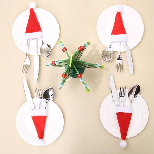 

christmas decorations 10 pcsmini hats cutlery tableware holders mini santa for candy covers, wine bottle decor