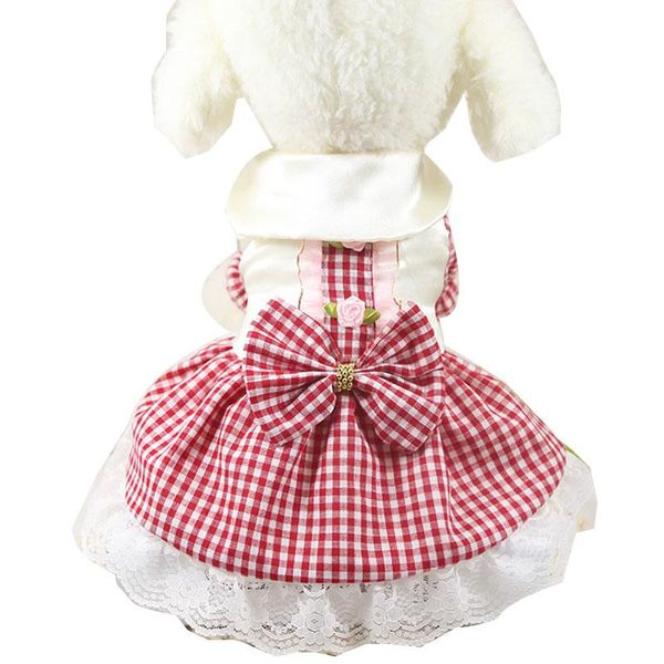 

dog apparel bow plaid dress clothes for small dogs sweety princess spring summer puppy lace chihuahua