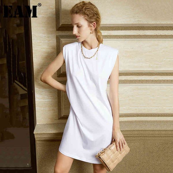 

[eam] women white multicolor temperament dress round neck sleeveless loose fit fashion spring summer 1dd8780 210512, Black;gray