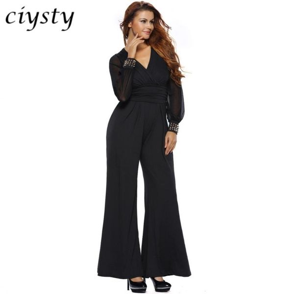 

women's jumpsuits & rompers 2021 autumn fashion deep v-neck loose womens party long rivet cuffs chiffon sleeves club pants, Black;white