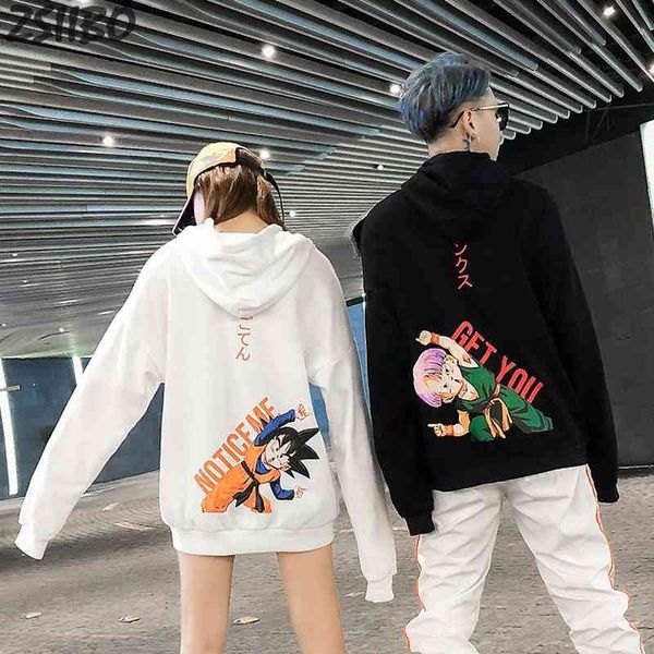 

harajuku couple sweatshirt men's hoodi japane anime funny printed oversize pullover streetwear, Black