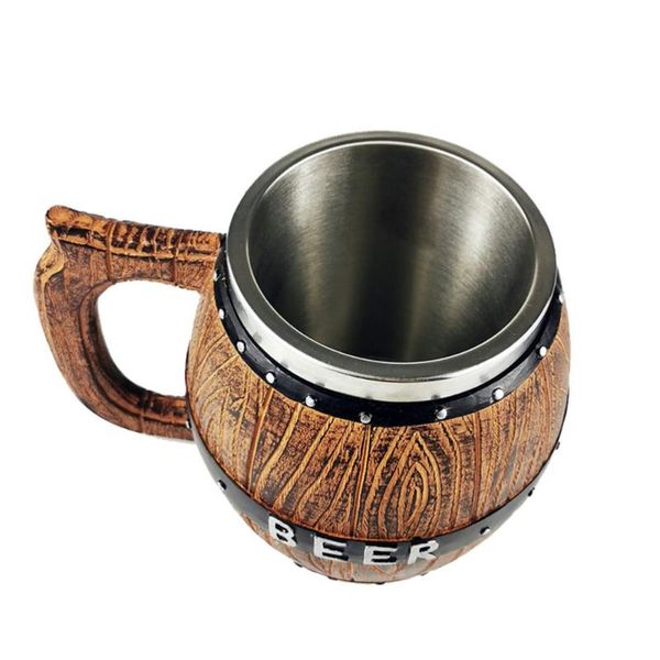 

mugs 1pc rustic wooden beer mug stainless steel jar portable stein for bar