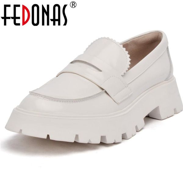 

dress shoes fedonas shallow thick heels woman genuine leather concise design round toe women 2021 est working basic female, Black