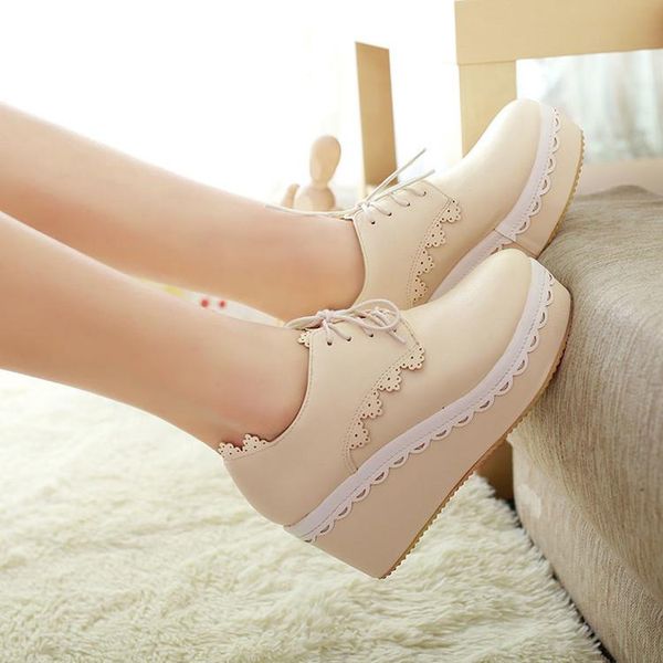 

beige blue pink purple sweet lace shoes woman platform high heels women wedges fashion lolita cosplay size 33-42 dress, Black
