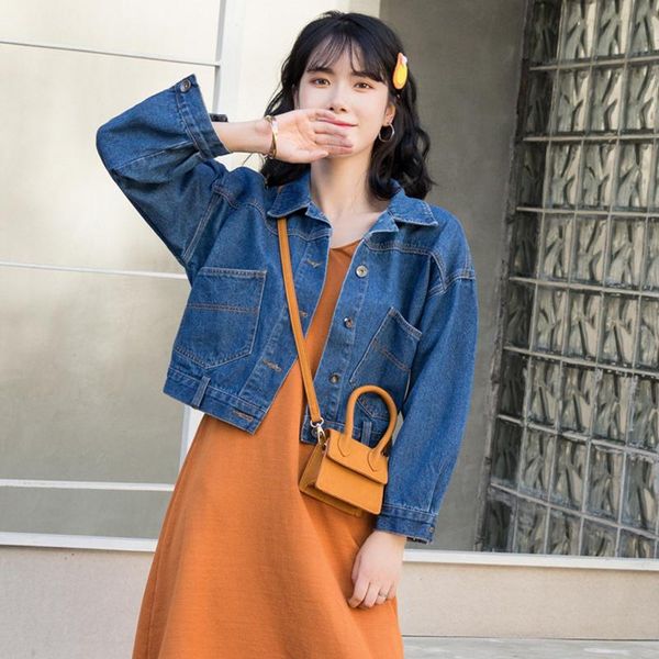 

women's jackets spring and autumn women denim jacket basical loose jeans outwear full sleeves single breasted female coat, Black;brown