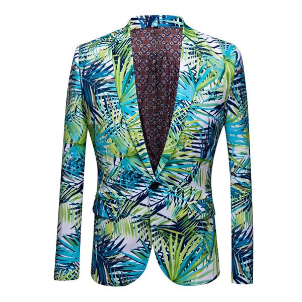 

men's suits & blazers tide party men casual blazer print square banana leaf pattern design dj club singer costume slim fit suit jacket, White;black