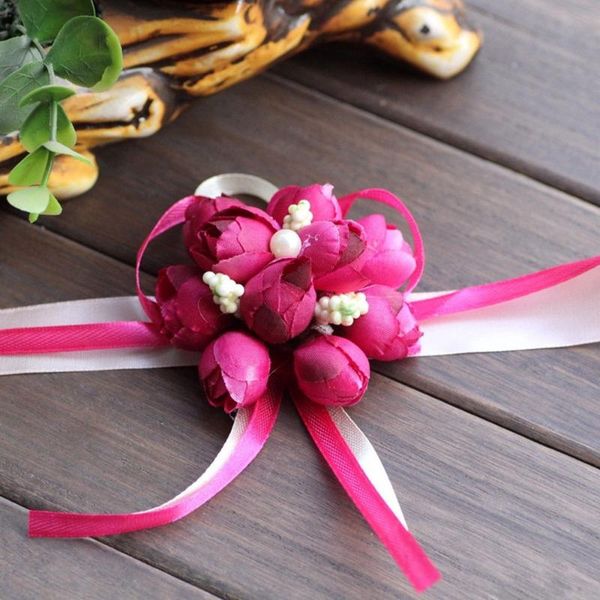 

decorative flowers & wreaths bracelet bridal bridesmaid hand wrist wedding party pearl corsage artificial dried