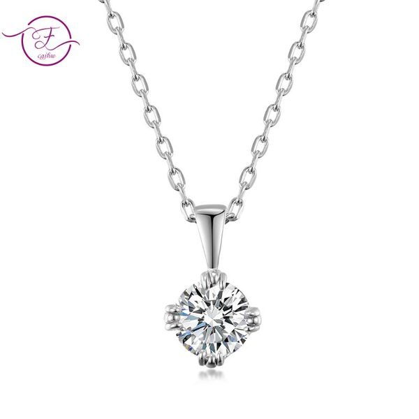 

chains luxury necklace round 6mm moissanite ef diamond test passed jewelry 925 sterling silver gift 18k white gold plated
