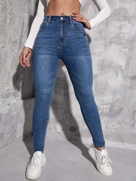 

slant pocket skinny jeans k2fd#, Blue