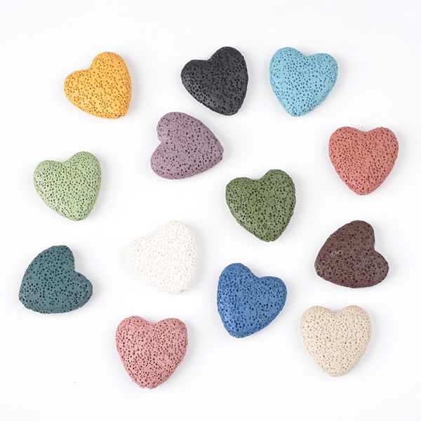 

loose 20mm colorful heart lava stone bead diy essential oil diffuser necklace earrings jewelry making, Black